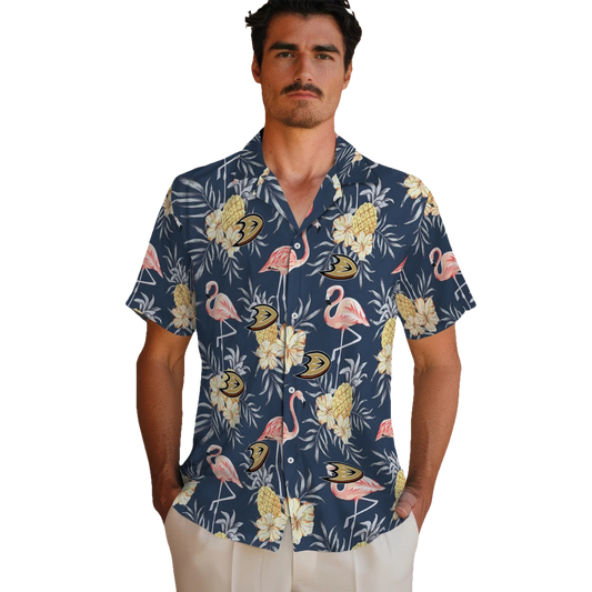 Anaheim Ducks Hawaiian Shirt - Flamingo Hibiscus - Moonbestprint