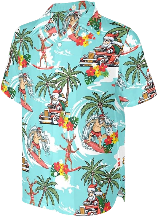 2026 Christmas Tropical Surfing Santa Holiday Hawaiian Shirt - Moonbestprint