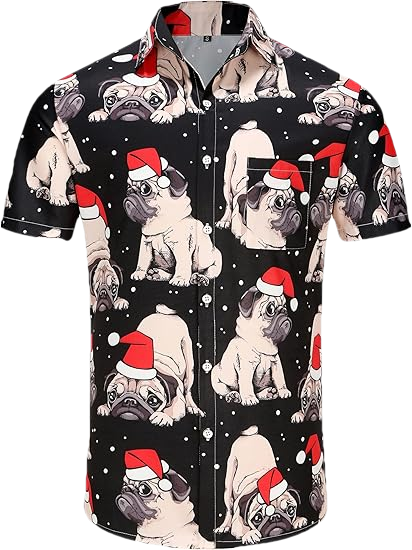 2026 Christmas Tropical Dog in Santa Hat Hawaiian Shirt - Moonbestprint