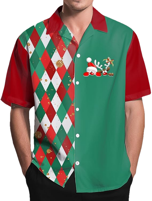 2026 Christmas Simple Reindeer and Santa Hat Hawaiian Shirt - Moonbestprint