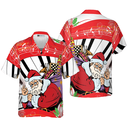 2026 Christmas Santa with Musical Instrument Hawaiian Shirt - Moonbestprint