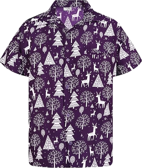 2026 Christmas Santa Tree and Reindeer Hawaiian Shirt Purple - Moonbestprint