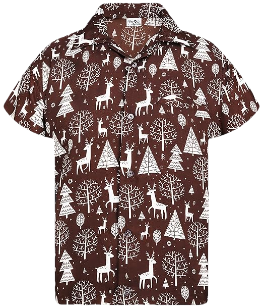 2026 Christmas Santa Tree and Reindeer Hawaiian Shirt Brown - Moonbestprint