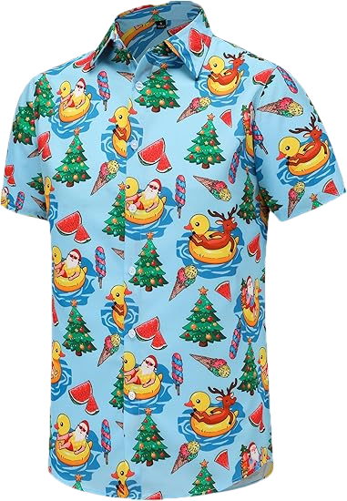 2026 Christmas Santa Relaxing on Duck Float Hawaiian Shirt - Moonbestprint