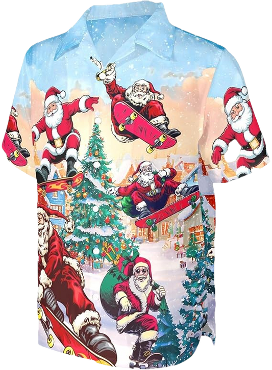 2026 Christmas Santa Claus Skateboarding Holiday Hawaiian Shirt - Moonbestprint