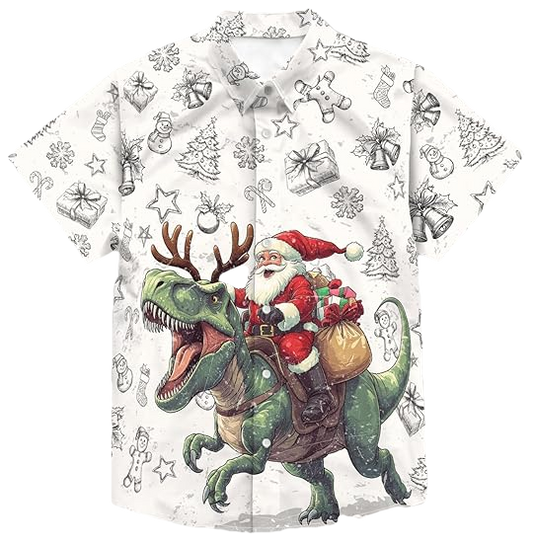 2026 Christmas Santa Claus Riding Dinosaur Hawaiian Shirt - Moonbestprint