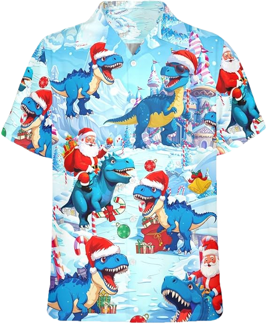 2026 Christmas Santa and Dinosaur Holiday Fun Hawaiian Shirt - Moonbestprint