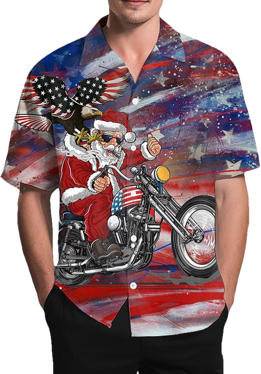 2026 Christmas Playful Santa on Motorcycle Hawaiian Shirt - Moonbestprint