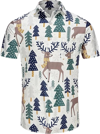 2026 Christmas Merry Reindeer in Pine Forest Hawaiian Shirt - Moonbestprint