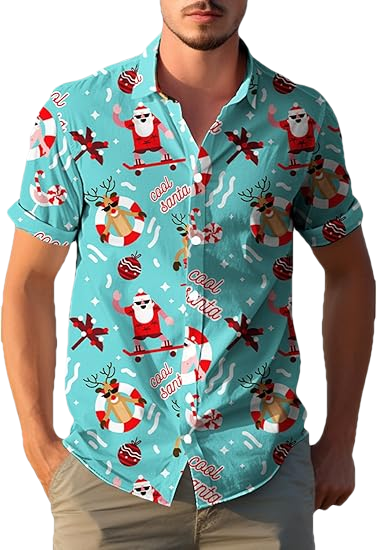 2026 Christmas Jolly Santa with Reindeer Hawaiian Shirt - Moonbestprint