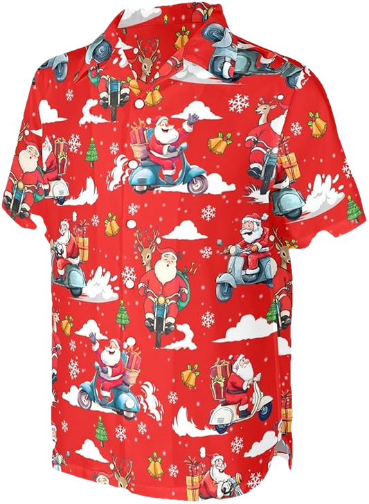 2026 Christmas Jolly Santa on Motorcycle Hawaiian Shirt - Moonbestprint