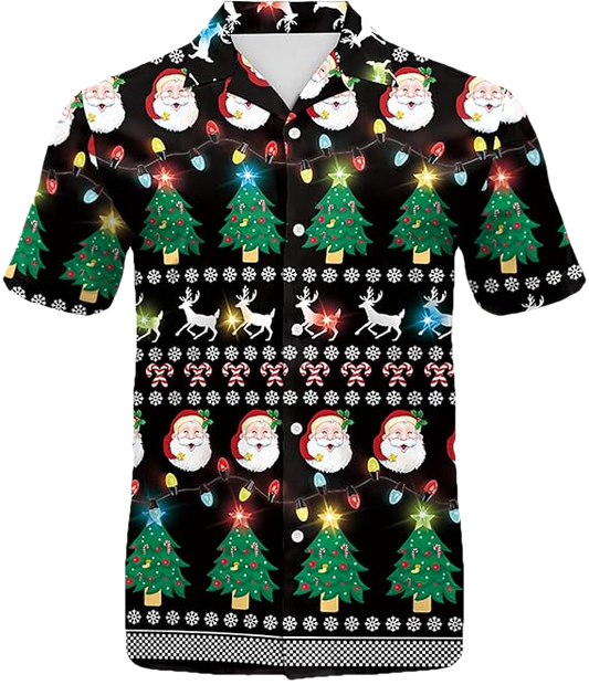 2026 Christmas Jolly Santa and Christmas Tree Hawaiian Shirt - Moonbestprint