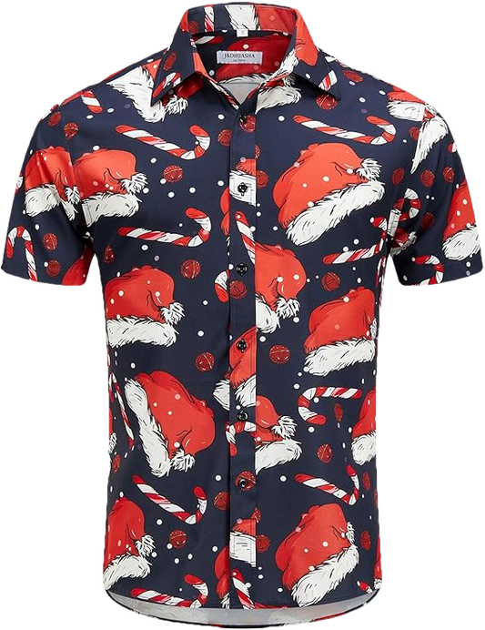 2026 Christmas Hawaiian Shirt – Santa Hat Print Button Down Holiday Shirt - Moonbestprint