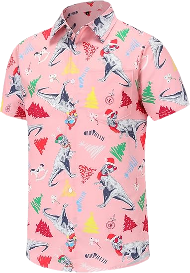 2026 Christmas Dinosaur with Santa Hat Hawaiian Shirt - Moonbestprint