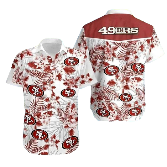 White Floral Blitz San Francisco 49ers Hawaiian Shirt - Moonbestprint
