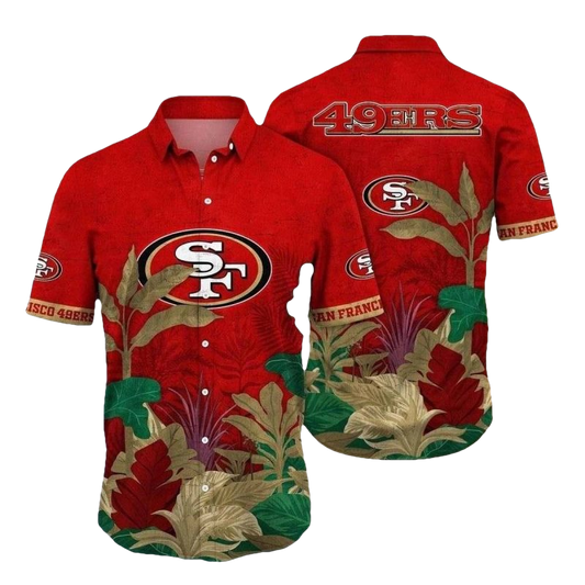 Vintage Gold Rush Foliage San Francisco 49ers Hawaiian Shirt - Moonbestprint