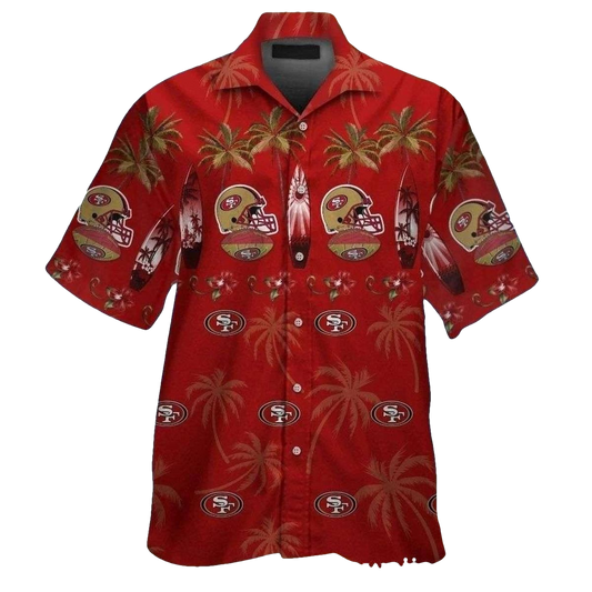 Tropical Touchdown Palm Trees 49ers Red Hawaiian Shirt - Moonbestprint