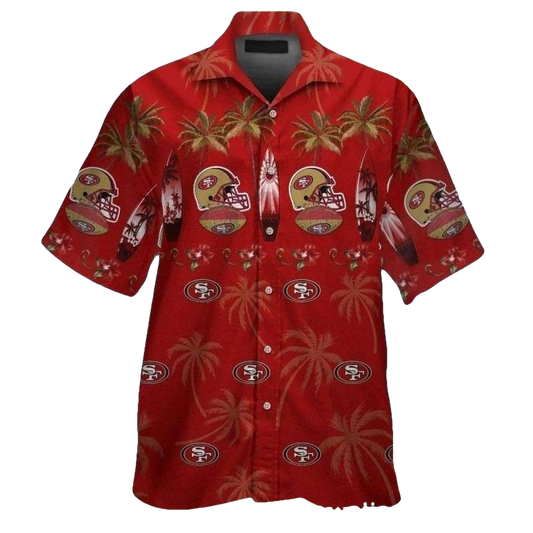 Tropical Touchdown Palm Trees 49ers Red Hawaiian Shirt - Moonbestprint
