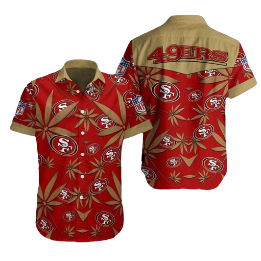 Tropical Touchdown 49ers Weed Red Pattern Hawaiian Shirt - Moonbestprint