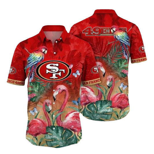 Tropical Parrot And Flamingo San Francisco 49ers Hawaiian Shirt - Moonbestprint