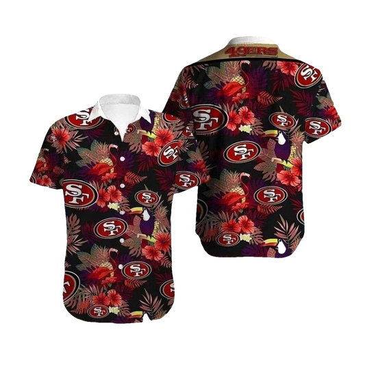 Tiki Charm 49ers Game Day 49ers Tropical Pattern Hawaiian Shirt - Moonbestprint