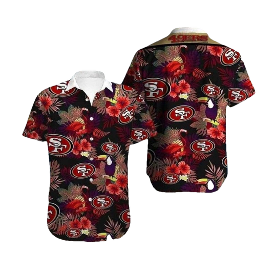 Tiki Charm 49ers Game Day 49ers Tropical Pattern Hawaiian Shirt - Moonbestprint