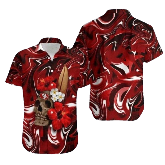 Skull Floral Fusion San Francisco 49ers Hawaiian Shirt - Moonbestprint