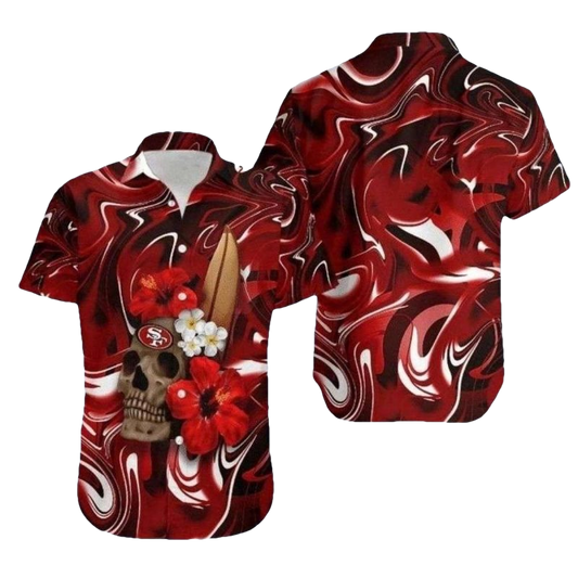 Skull Floral Fusion San Francisco 49ers Hawaiian Shirt - Moonbestprint