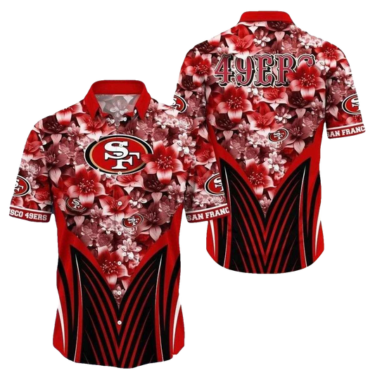 Scarlet Blossom Rush San Francisco 49ers Hawaiian Shirt - Moonbestprint