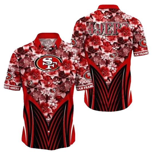 Scarlet Blossom Rush San Francisco 49ers Hawaiian Shirt - Moonbestprint