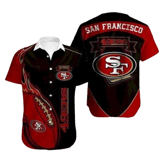 San Francisco 49ers With Football Flame Design Hawaiian Shirt - Moonbestprint