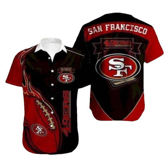 San Francisco 49ers With Football Flame Design Hawaiian Shirt - Moonbestprint