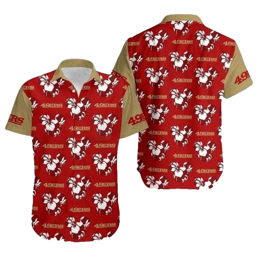 San Francisco 49ers White Hibiscus Red Pattern Hawaiian Shirt - Moonbestprint