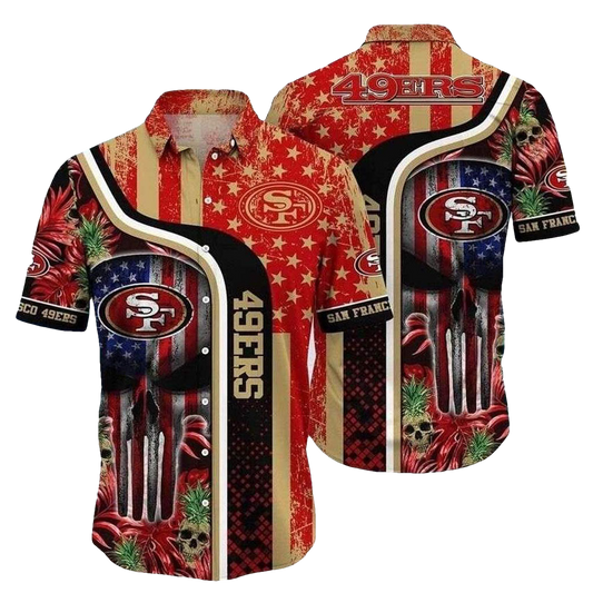 San Francisco 49ers Us Flag Pnisher Skull Hawaiian Shirt - Moonbestprint