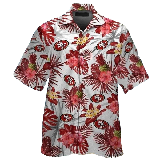 San Francisco 49ers Tropical White Hibiscus Hawaiian Shirt - Moonbestprint