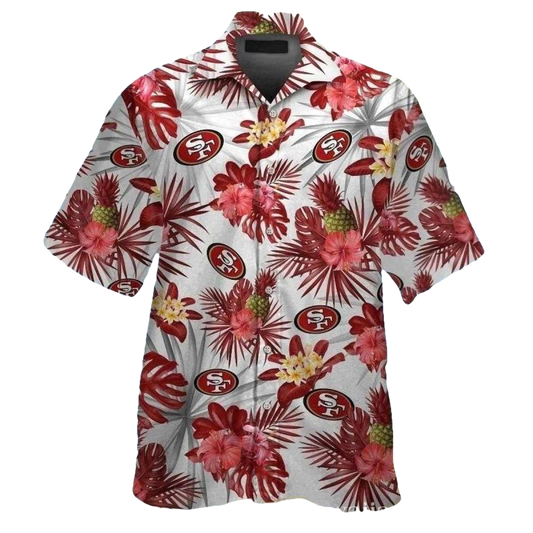 San Francisco 49ers Tropical White Hibiscus Hawaiian Shirt - Moonbestprint