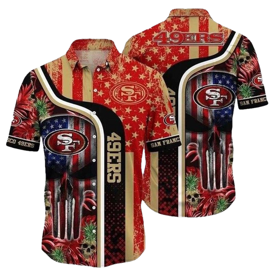 San Francisco 49ers Tropical Skull Touch For 49ers Fans Hawaiian Shirt - Moonbestprint