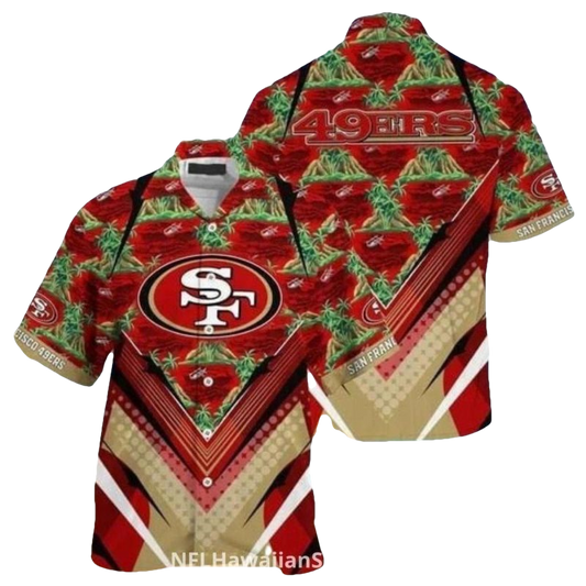 San Francisco 49ers Tribal Pattern Gold Red Hawaiian Shirt - Moonbestprint
