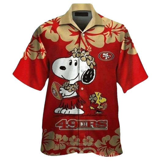 San Francisco 49ers Tropical And Cute Snoopy Woodstock Hawaiian Shirt - Moonbestprint