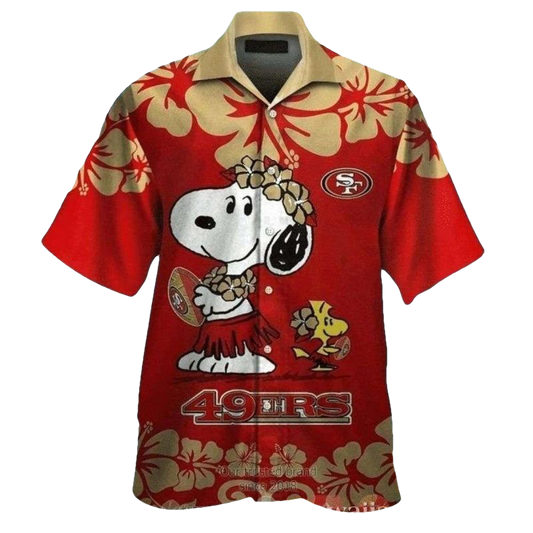 San Francisco 49ers Tropical And Cute Snoopy Woodstock Hawaiian Shirt - Moonbestprint