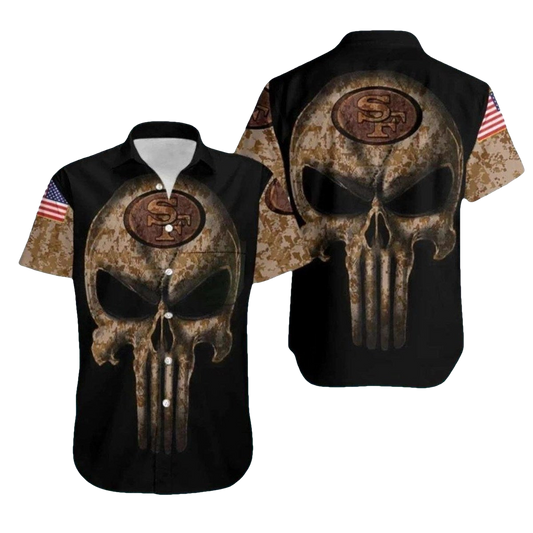 San Francisco 49ers Skull Camo Military Hawaiian Shirt - Moonbestprint