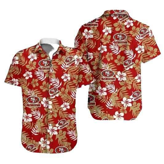 San Francisco 49ers Red With White Hibiscus Design Hawaiian Shirt - Moonbestprint