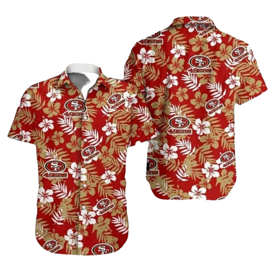 San Francisco 49ers Red With White Hibiscus Design Hawaiian Shirt - Moonbestprint