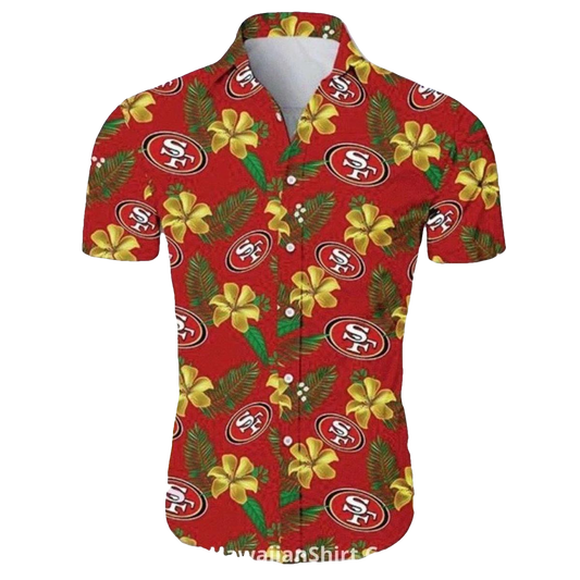 San Francisco 49ers Red With Yellow Hibiscus Hawaiian Shirt - Moonbestprint