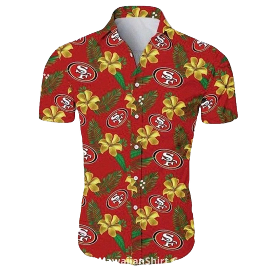 San Francisco 49ers Red With Yellow Hibiscus Hawaiian Shirt - Moonbestprint