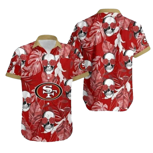 San Francisco 49ers Skull Rose Floral Hawaiian Shirt - Moonbestprint