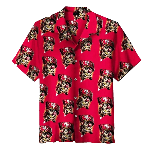 San Francisco 49ers Red With Pirate Theme Hawaiian Shirt - Moonbestprint