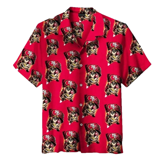 San Francisco 49ers Red With Pirate Theme Hawaiian Shirt - Moonbestprint