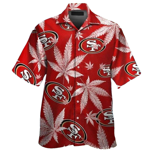 San Francisco 49ers Red Cannabis Leaf Hawaiian Shirt - Moonbestprint