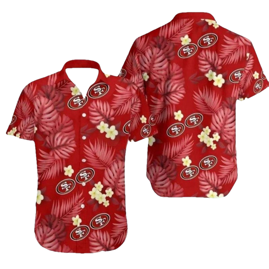 San Francisco 49ers Red And Yellow Tropical Leaf Hawaiian Shirt - Moonbestprint